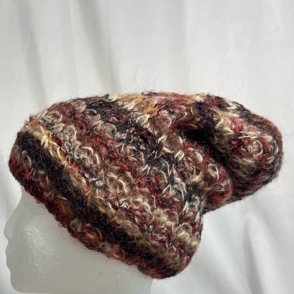 Italian Wool Blend Multicolor Knit Beanie Adult One Size Slouchy Boho - Picture 4 of 12